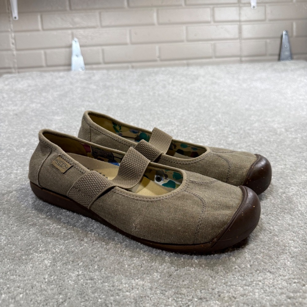Keen Sienna MJ Canvas Mary Jane Flats Tan Brindle Brown Sz 10 Granola Girl Gorp